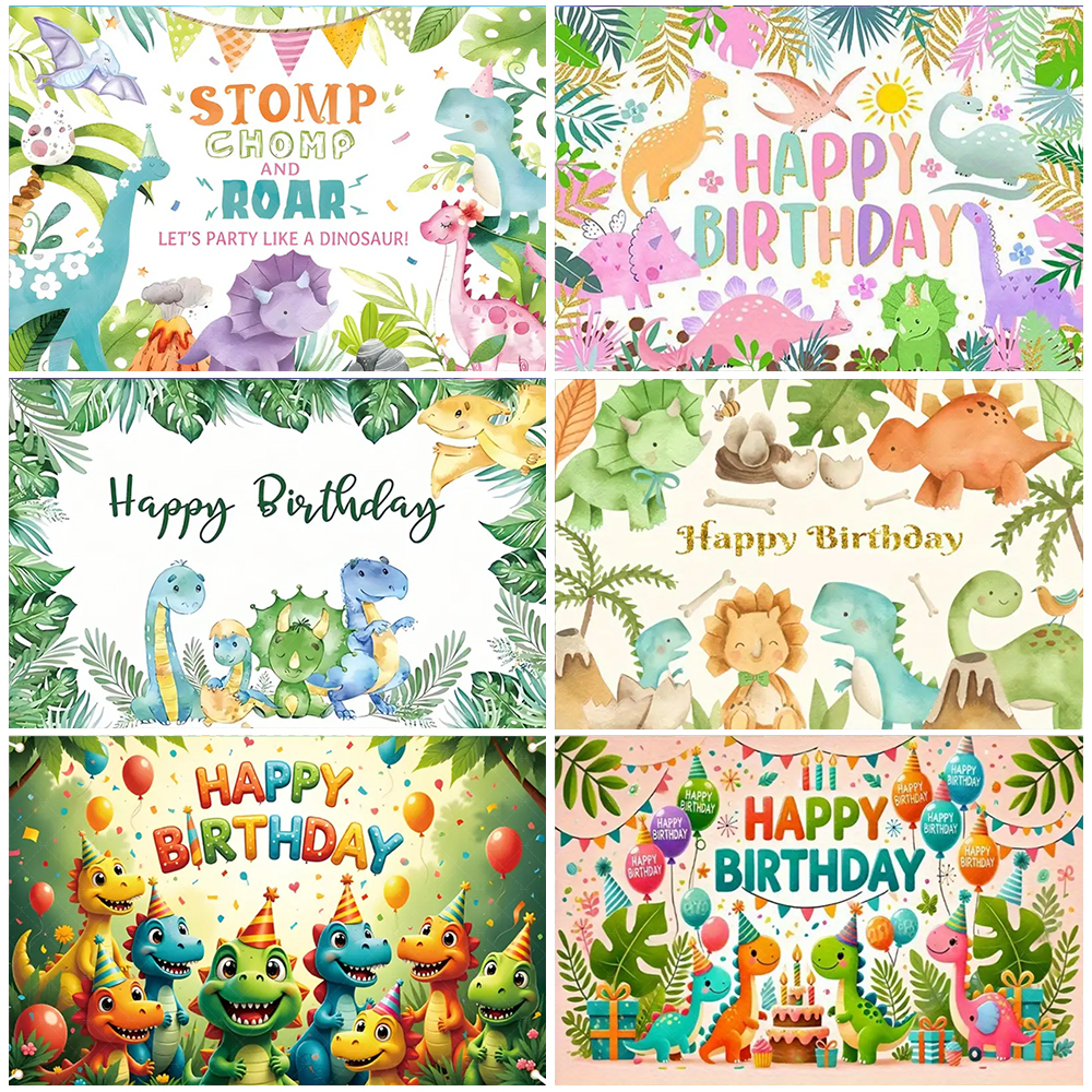 Art Craft Dinosaur - Cartoon Dinosaur Kids Birthday Party Backdrop