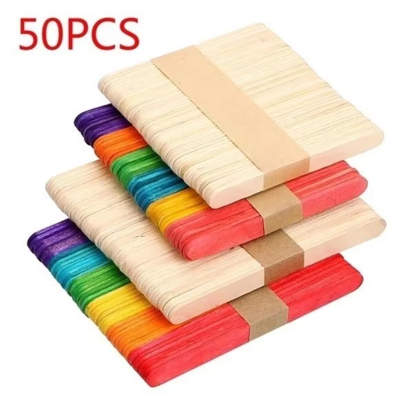 Art Craft With Ice Cream Stick - 50Pcs Lot Natural Colored Wooden Ice