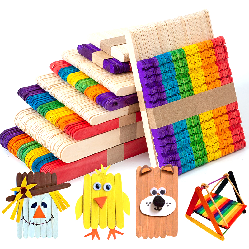 Art Craft With Ice Cream Stick - 50Pcs DIY Wooden Stick Popsicle Ice