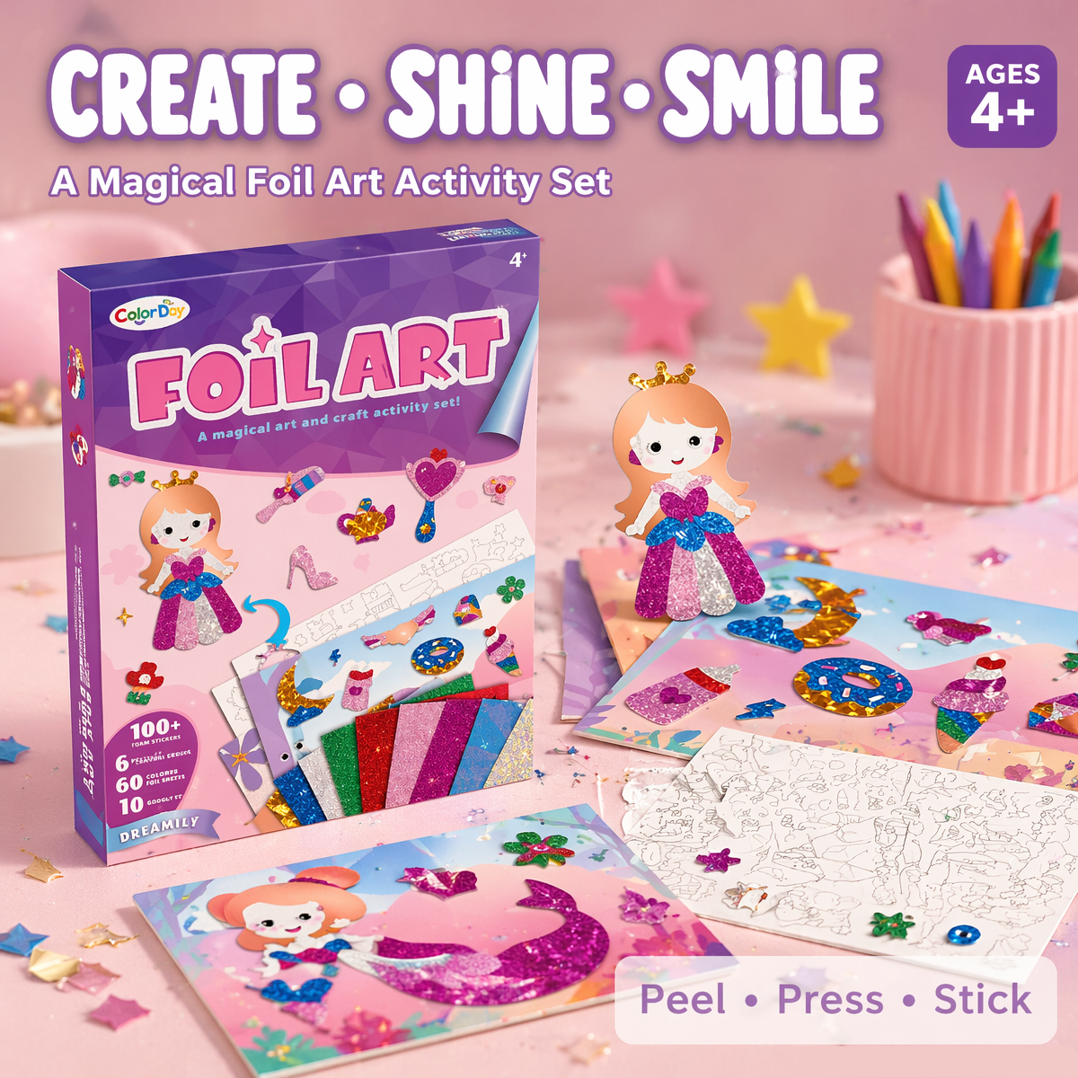Art Craft Dinosaur - Kids Foil Art Kit 100+ Pcs,