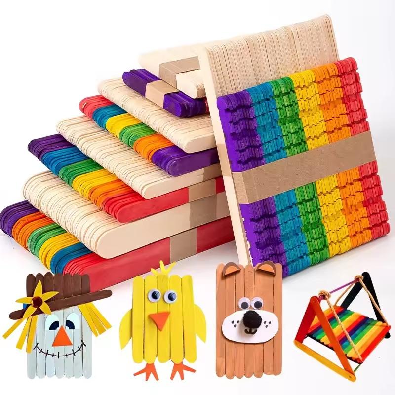 Art Craft With Ice Cream Stick - 100Pcs Natural Wooden Ice Cream Sticks,