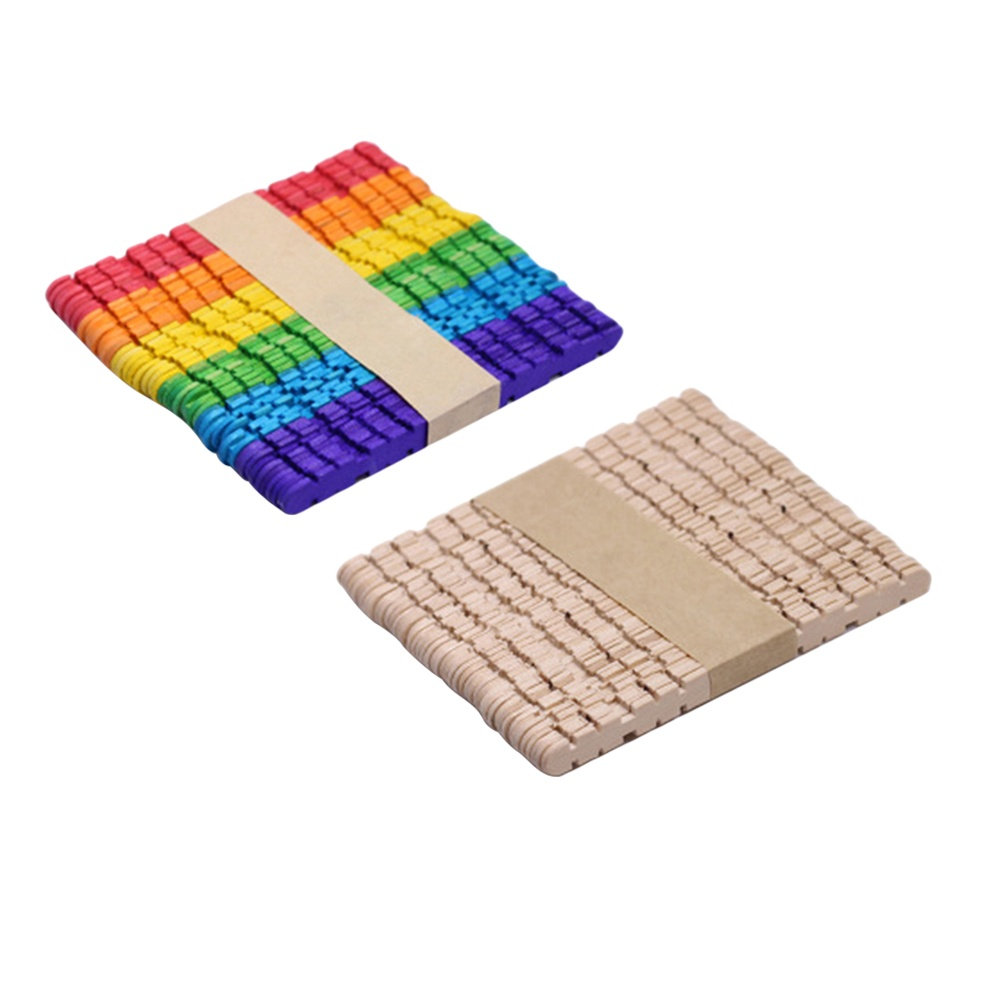 Art Craft With Ice Cream Stick - 100Pcs Wooden Craft Sticks Colorful Smooth
