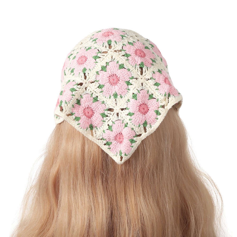 Art And Craft Hair - Vintage Weaving Knitting Flower Triangle Headscarf