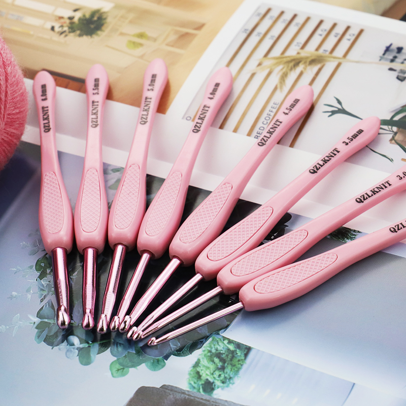 Crochet Hook Set - 8pc/set Pink ABS Knitting Needle Tool,