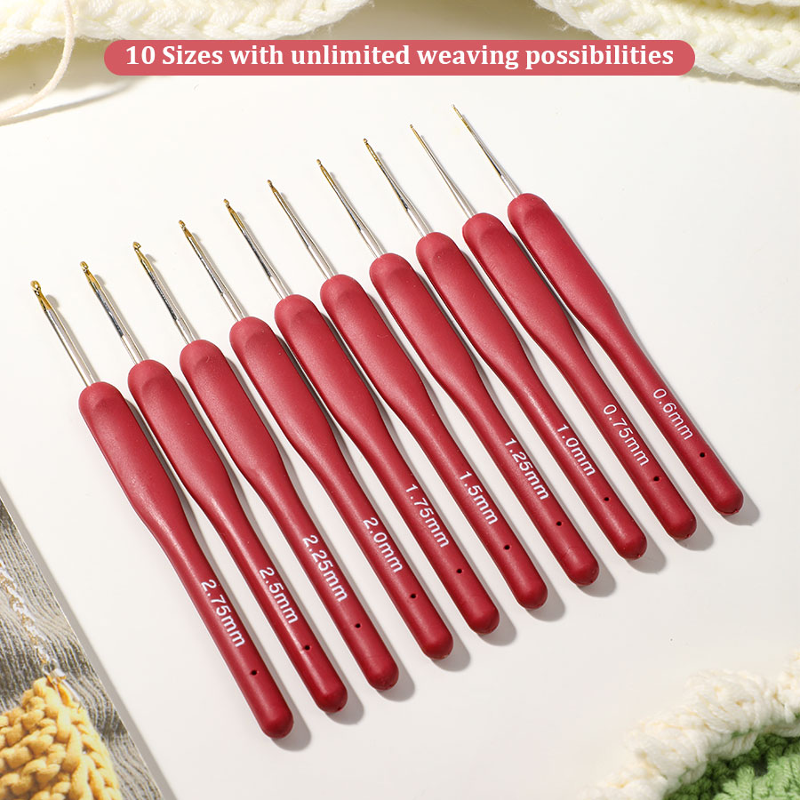 10pcs Red Crochet Set Kit Sili - Crochet Hook Set review and price