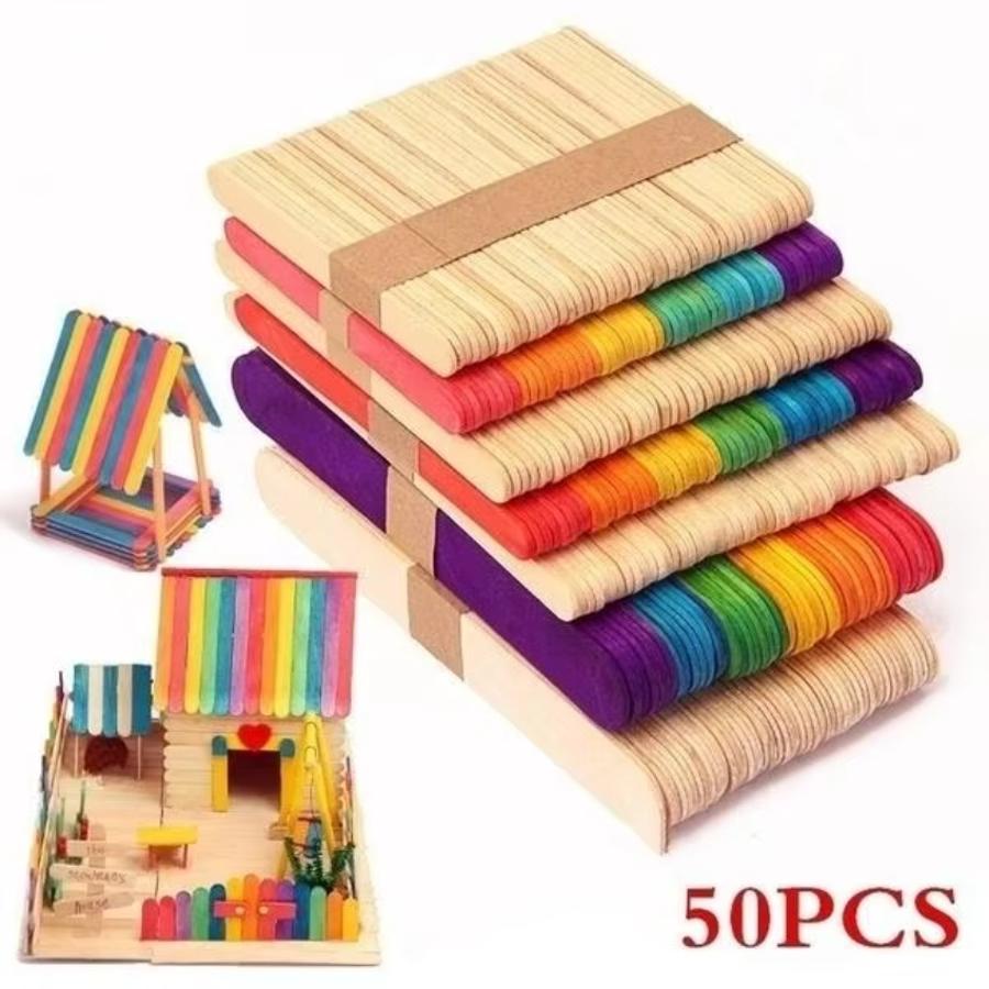 50 Pcs Lot Natural Colored Woo - Art Craft With Ice Cream Stick review and price